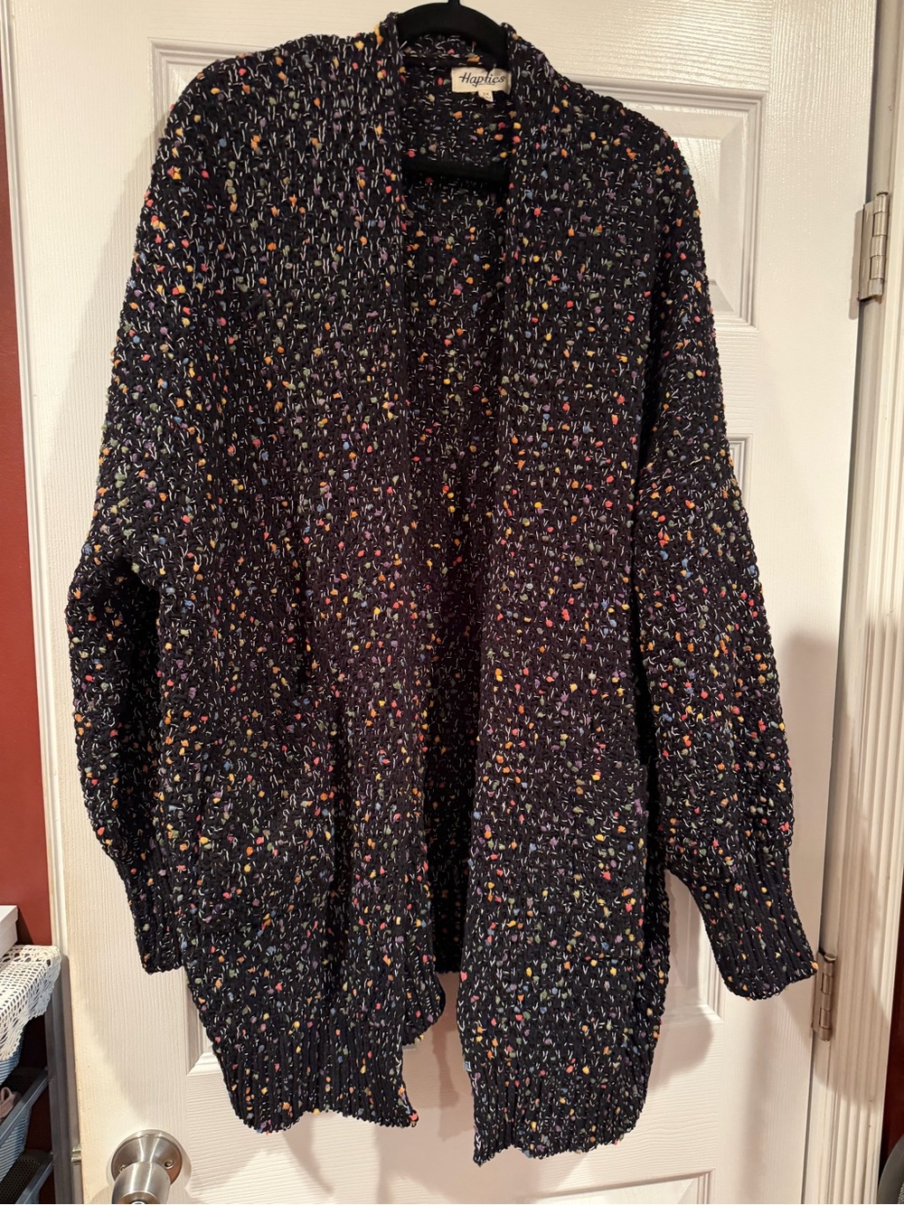 Haptics Black Multicolor Speckled Open Cardigan